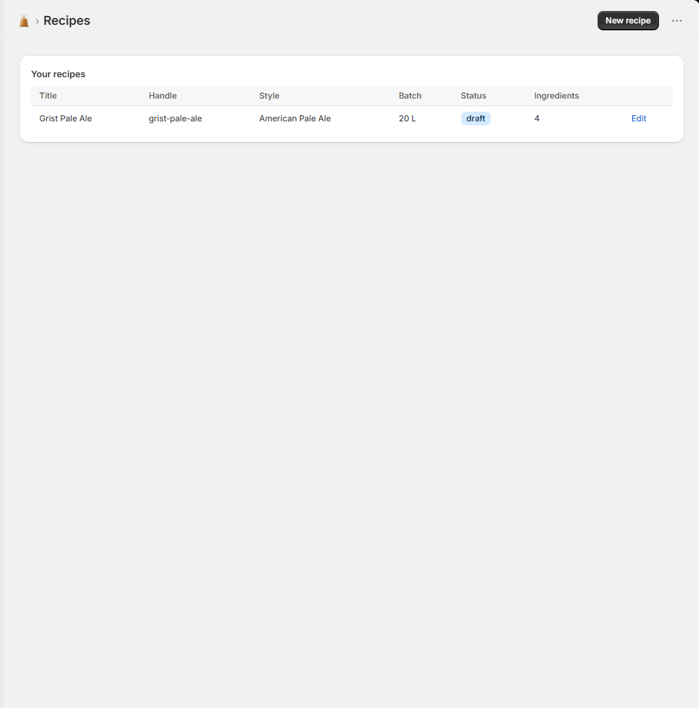 Recipes screen