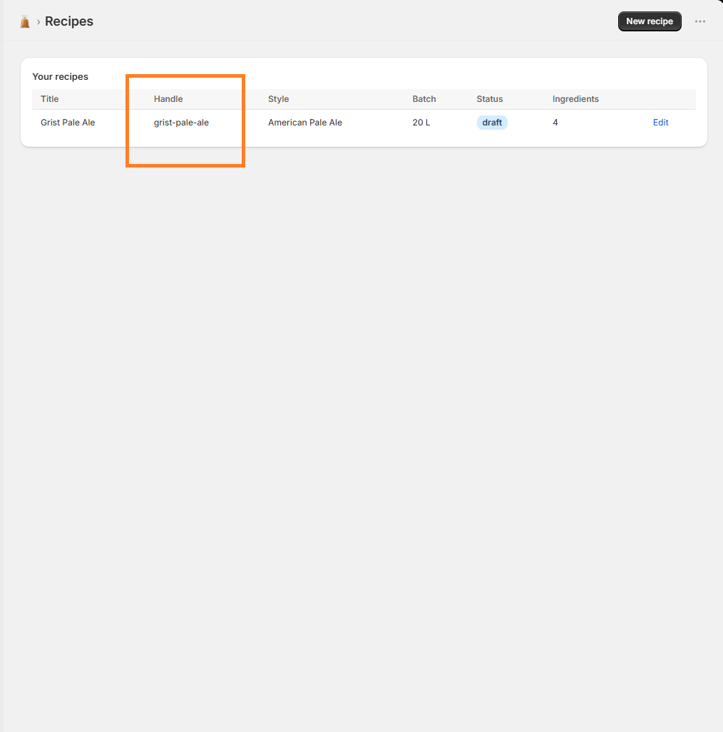 Recipe handle - required to embed the recipe on your page
